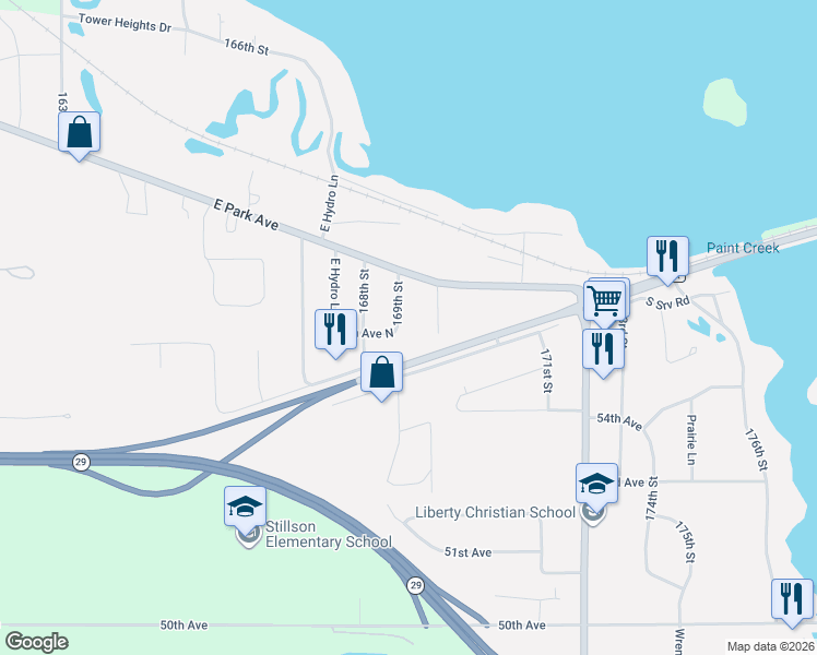 map of restaurants, bars, coffee shops, grocery stores, and more near 5601 169th St in Chippewa Falls