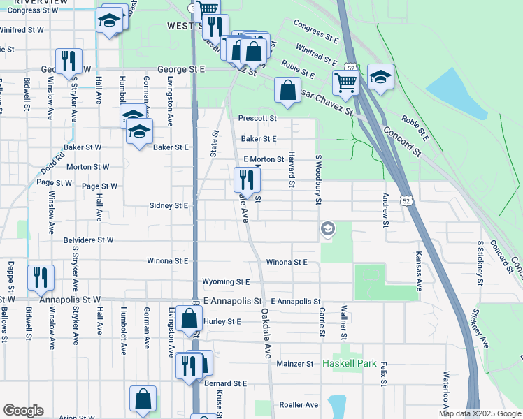 map of restaurants, bars, coffee shops, grocery stores, and more near 210 Mount Hope Street in Saint Paul