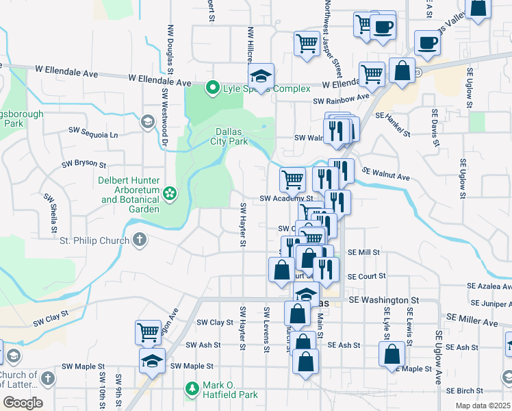 map of restaurants, bars, coffee shops, grocery stores, and more near 622 Southwest Hayter Street in Dallas