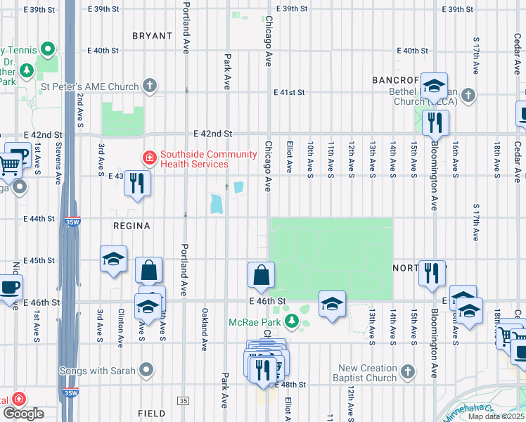 map of restaurants, bars, coffee shops, grocery stores, and more near in Minneapolis