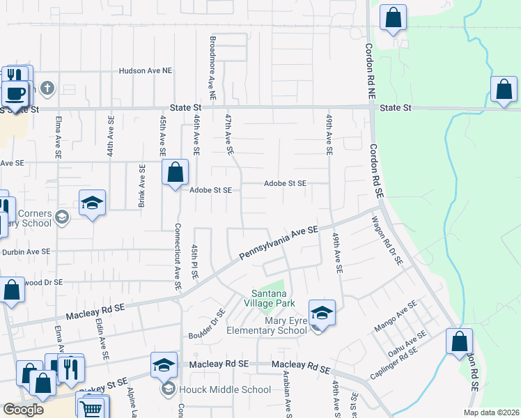 map of restaurants, bars, coffee shops, grocery stores, and more near 4755 Appaloosa Court Southeast in Salem