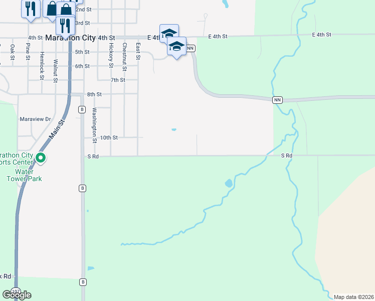map of restaurants, bars, coffee shops, grocery stores, and more near 74 South Road in Marathon City