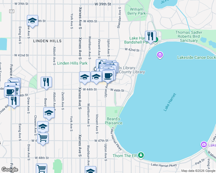 map of restaurants, bars, coffee shops, grocery stores, and more near in Minneapolis