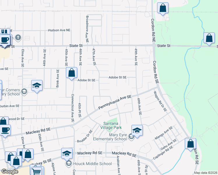 map of restaurants, bars, coffee shops, grocery stores, and more near 4755 Appaloosa Court Southeast in Salem