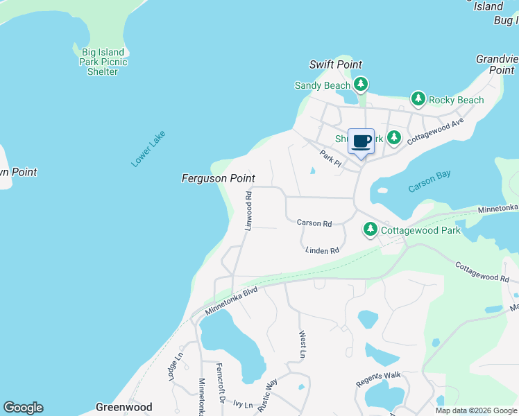 map of restaurants, bars, coffee shops, grocery stores, and more near 20650 Bayview Court in Excelsior