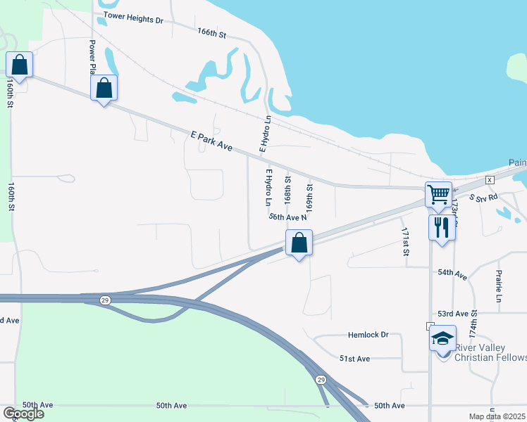 map of restaurants, bars, coffee shops, grocery stores, and more near 16702 56th Avenue North in Chippewa Falls