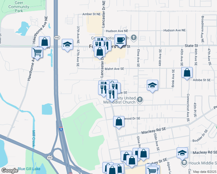 map of restaurants, bars, coffee shops, grocery stores, and more near 4015 Beck Avenue Southeast in Salem