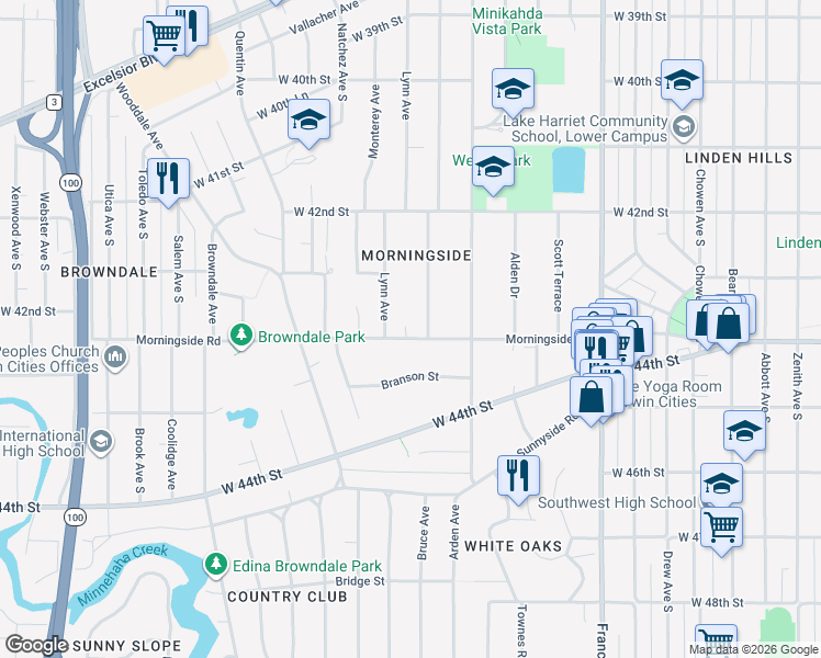 map of restaurants, bars, coffee shops, grocery stores, and more near 4248 Crocker Avenue in Minneapolis