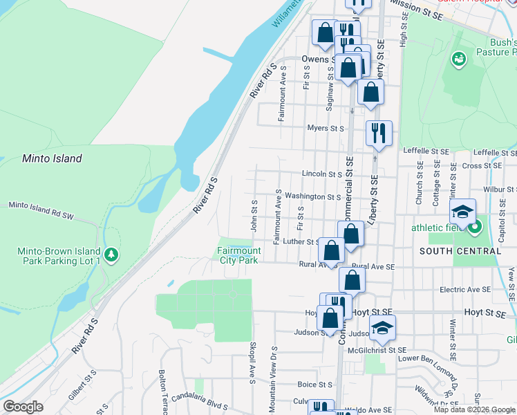 map of restaurants, bars, coffee shops, grocery stores, and more near 475 Superior Street South in Salem