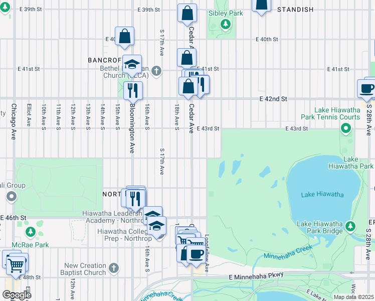 map of restaurants, bars, coffee shops, grocery stores, and more near in Minneapolis