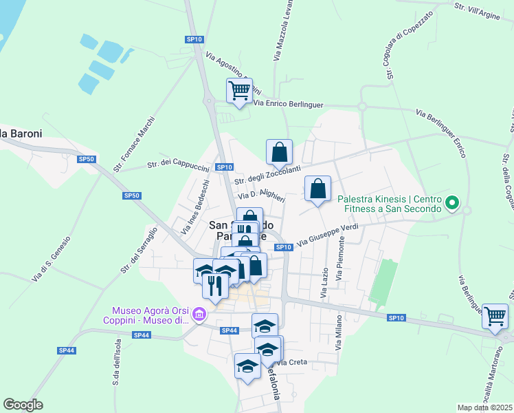 map of restaurants, bars, coffee shops, grocery stores, and more near 14 Strada Provinciale 10 in San Secondo Parmense