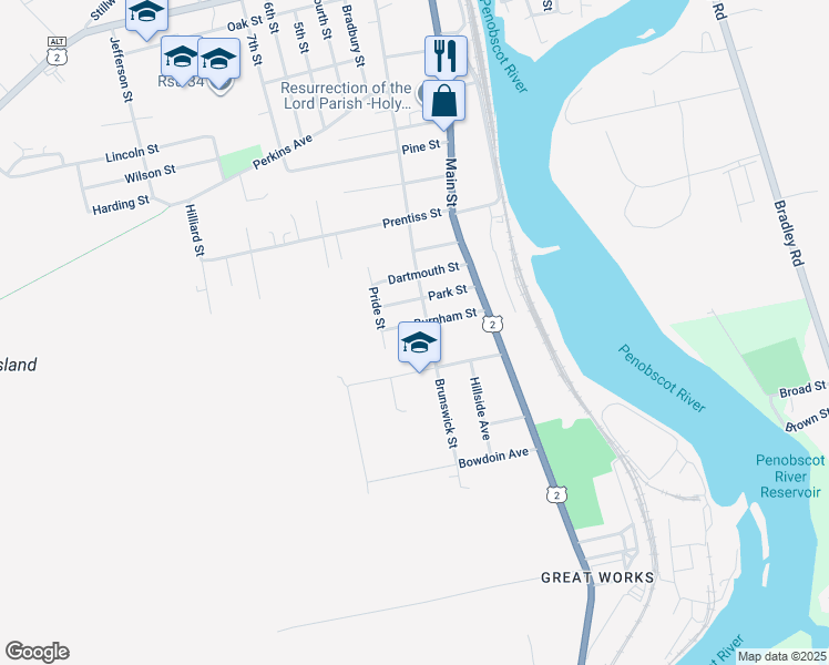 map of restaurants, bars, coffee shops, grocery stores, and more near 80 Highland Avenue in Old Town