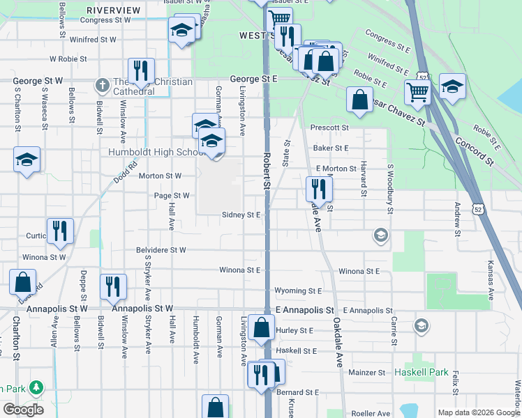 map of restaurants, bars, coffee shops, grocery stores, and more near 745 South Robert Street in Saint Paul
