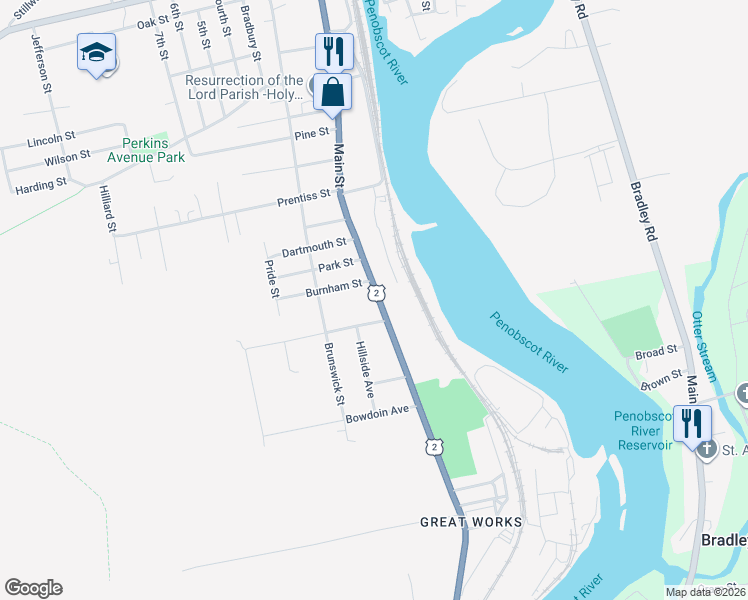 map of restaurants, bars, coffee shops, grocery stores, and more near 595 Main Street in Old Town