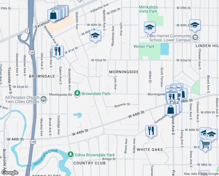 map of restaurants, bars, coffee shops, grocery stores, and more near 4248 Sidell Trail in Edina