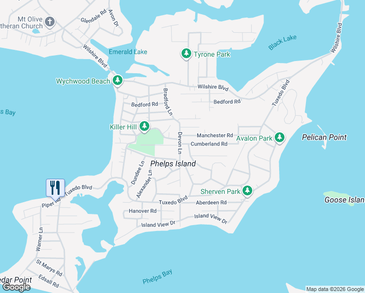 map of restaurants, bars, coffee shops, grocery stores, and more near 3021 Drury Lane in Mound