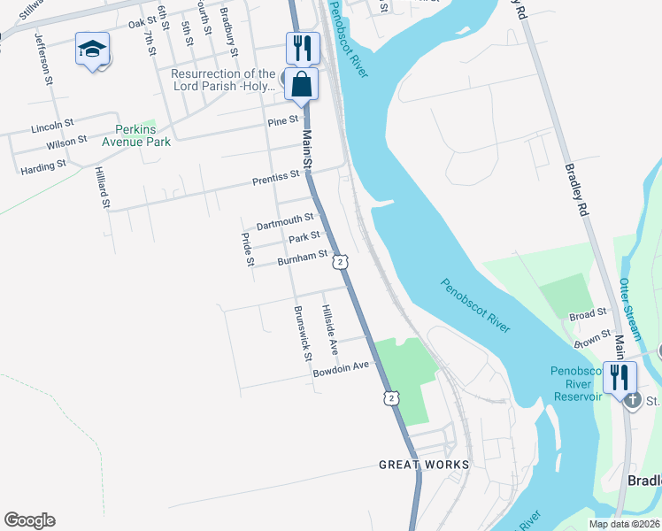 map of restaurants, bars, coffee shops, grocery stores, and more near 595 Main Street in Old Town