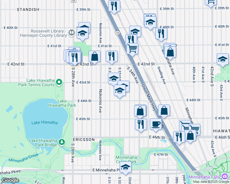 map of restaurants, bars, coffee shops, grocery stores, and more near 4315 31st Avenue South in Minneapolis