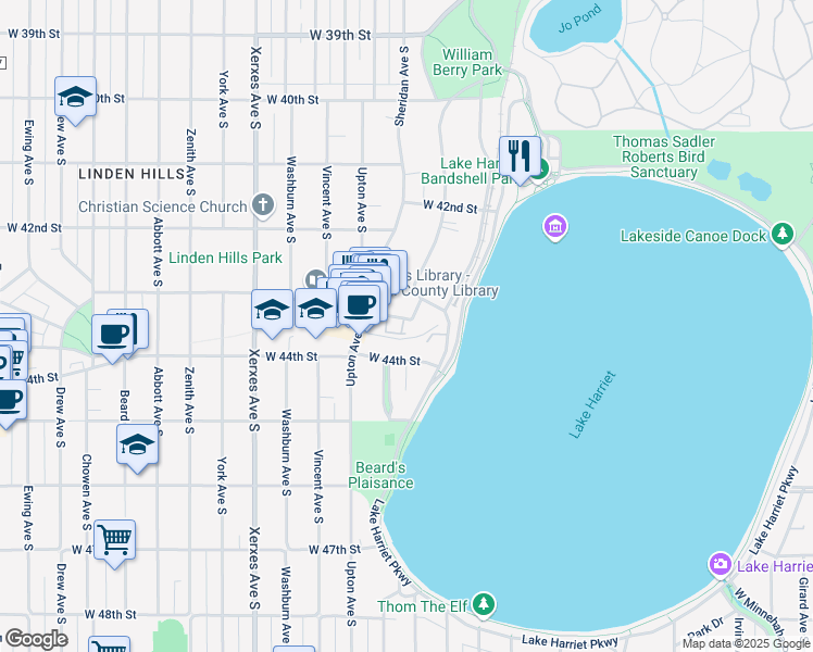 map of restaurants, bars, coffee shops, grocery stores, and more near 2707 West 43rd Street in Minneapolis