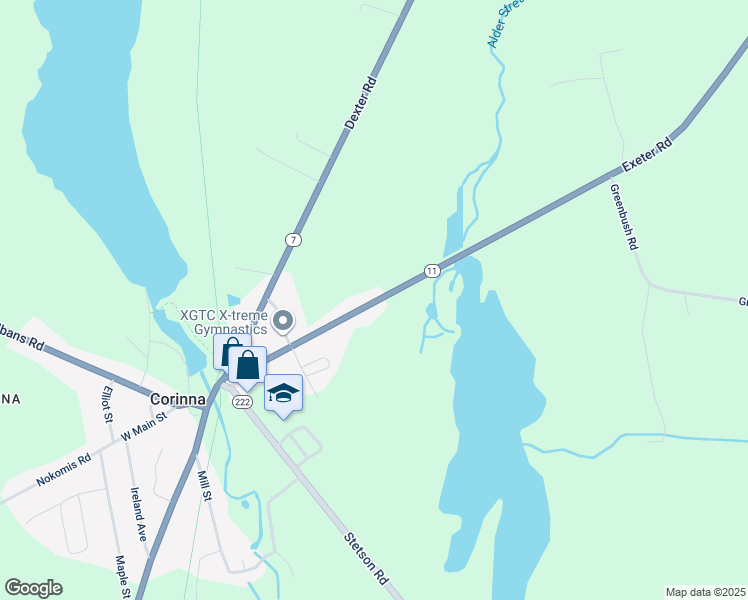 map of restaurants, bars, coffee shops, grocery stores, and more near 71 Exeter Road in Corinna