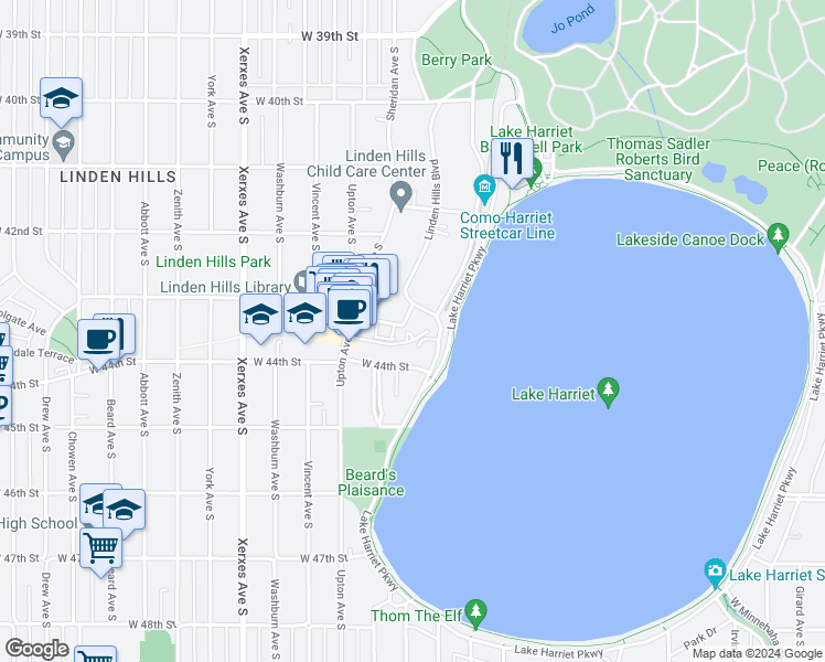 map of restaurants, bars, coffee shops, grocery stores, and more near in Minneapolis