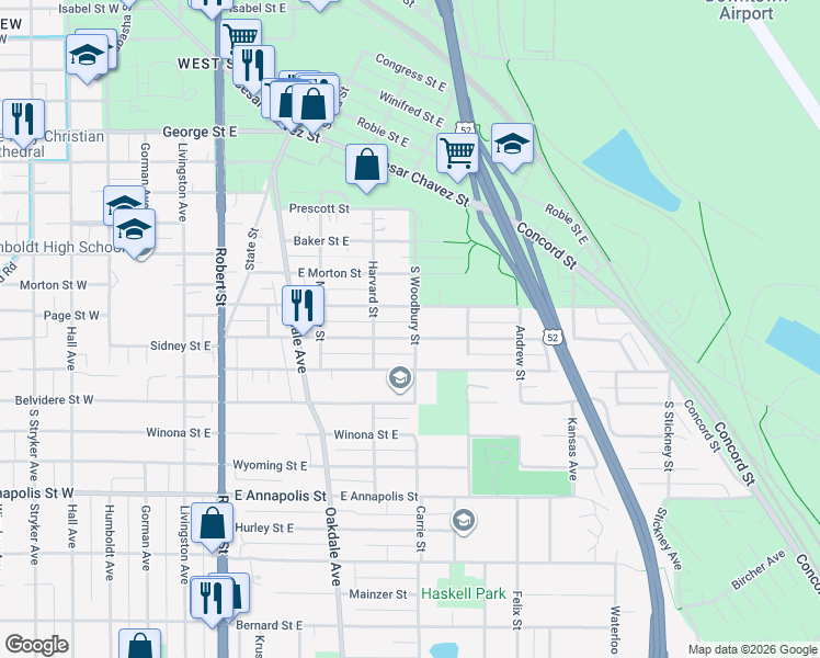 map of restaurants, bars, coffee shops, grocery stores, and more near 751 South Woodbury Street in Saint Paul