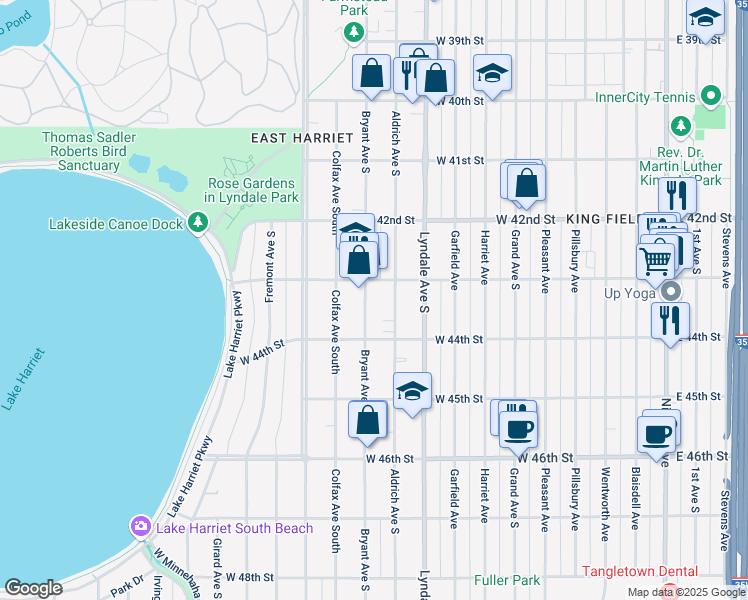 map of restaurants, bars, coffee shops, grocery stores, and more near in Minneapolis