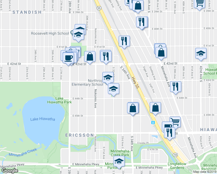 map of restaurants, bars, coffee shops, grocery stores, and more near 4315 31st Avenue South in Minneapolis