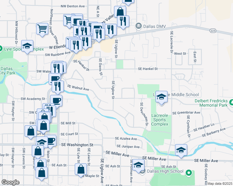 map of restaurants, bars, coffee shops, grocery stores, and more near 532 Southeast Uglow Street in Dallas