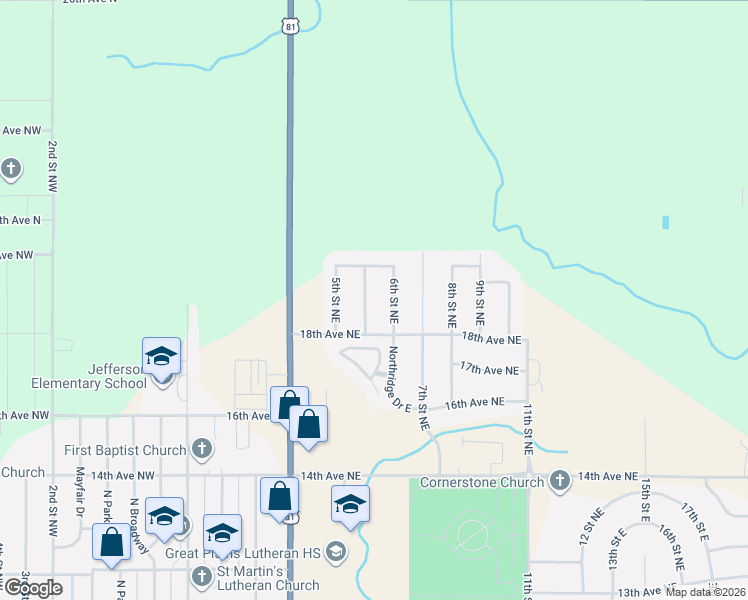 map of restaurants, bars, coffee shops, grocery stores, and more near 1835-1899 Northridge Drive East in Watertown