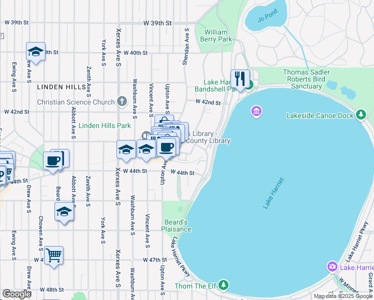 map of restaurants, bars, coffee shops, grocery stores, and more near 2720 West 43rd Street in Minneapolis