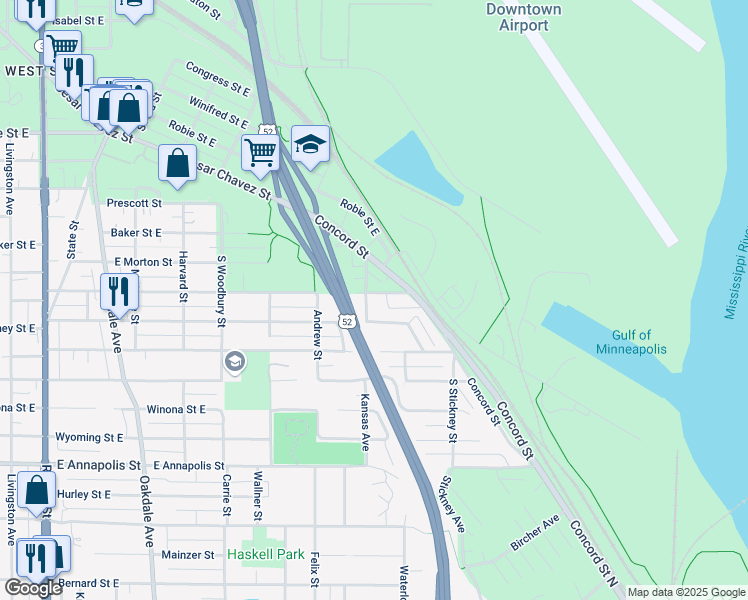 map of restaurants, bars, coffee shops, grocery stores, and more near 448 Page Street East in Saint Paul