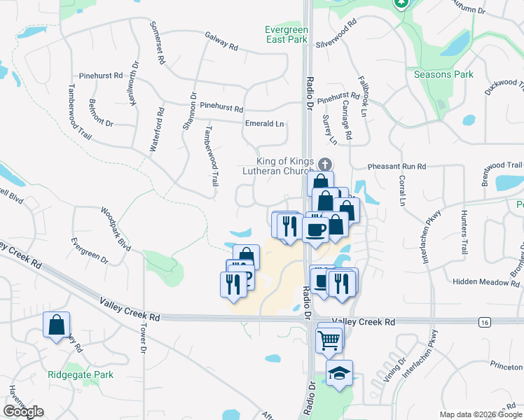 map of restaurants, bars, coffee shops, grocery stores, and more near 1692 Kerry Lane in Woodbury