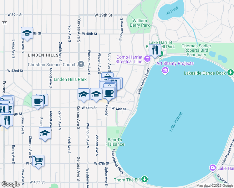 map of restaurants, bars, coffee shops, grocery stores, and more near 2720 West 43rd Street in Minneapolis