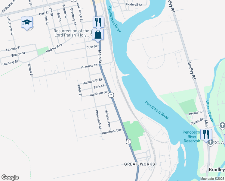 map of restaurants, bars, coffee shops, grocery stores, and more near 584 Main Street in Old Town