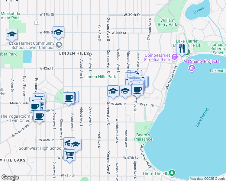 map of restaurants, bars, coffee shops, grocery stores, and more near 3010 West 43rd Street in Minneapolis