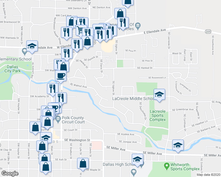 map of restaurants, bars, coffee shops, grocery stores, and more near 397 Southeast Ironwood Avenue in Dallas