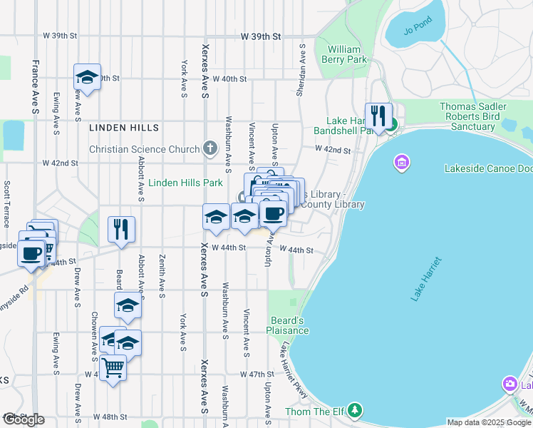 map of restaurants, bars, coffee shops, grocery stores, and more near 2810 West 43rd Street in Minneapolis