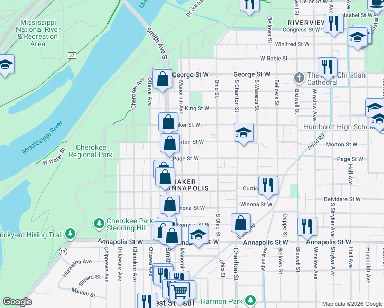 map of restaurants, bars, coffee shops, grocery stores, and more near 693 South Orleans Street in Saint Paul