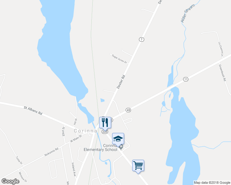 map of restaurants, bars, coffee shops, grocery stores, and more near 67 Dexter Road in Corinna