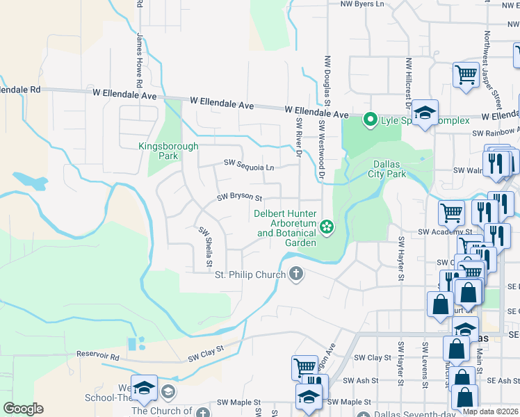 map of restaurants, bars, coffee shops, grocery stores, and more near 481 SW Riverdale Ct in Dallas