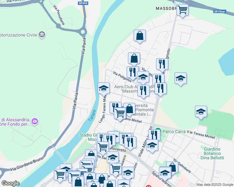 map of restaurants, bars, coffee shops, grocery stores, and more near 46 Via Vincenzo Bellini in Alessandria