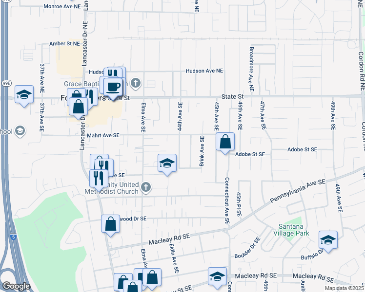 map of restaurants, bars, coffee shops, grocery stores, and more near 356 44th Avenue Southeast in Salem