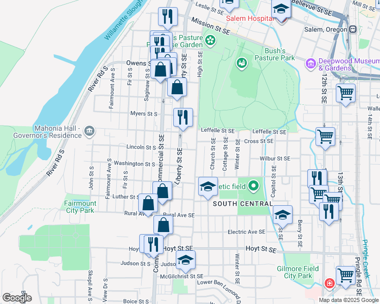 map of restaurants, bars, coffee shops, grocery stores, and more near 470 Lincoln St SE in Salem