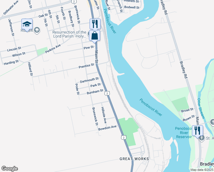 map of restaurants, bars, coffee shops, grocery stores, and more near 584 Main Street in Old Town
