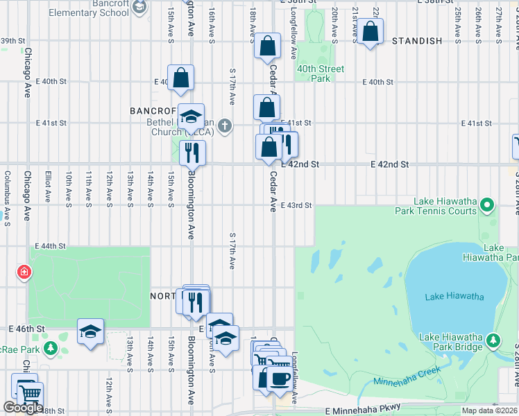 map of restaurants, bars, coffee shops, grocery stores, and more near in Minneapolis