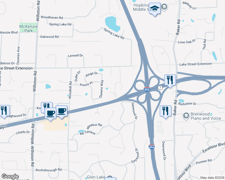 map of restaurants, bars, coffee shops, grocery stores, and more near 4306 Annika Court in Minnetonka