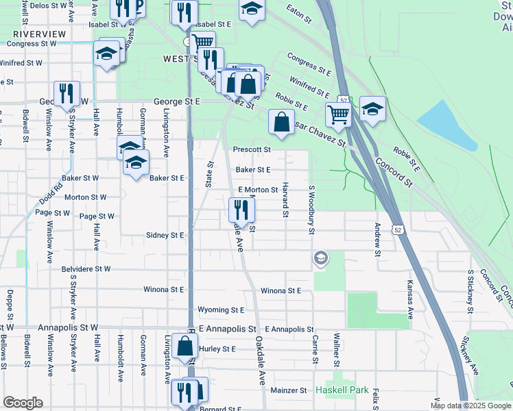 map of restaurants, bars, coffee shops, grocery stores, and more near 207 Page Street East in Saint Paul