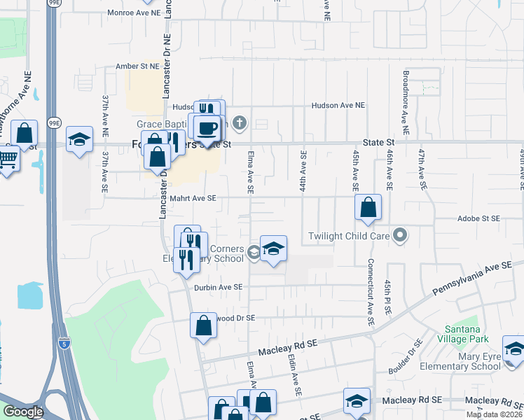 map of restaurants, bars, coffee shops, grocery stores, and more near 4229 Wishing Ln SE in Salem