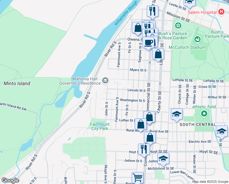 map of restaurants, bars, coffee shops, grocery stores, and more near 462 Lincoln Street South in Salem
